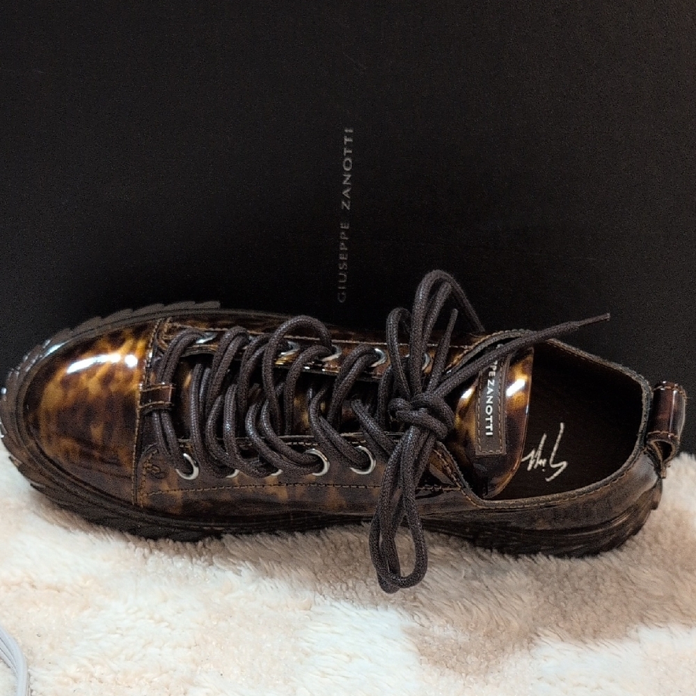 Giuseppe Zanotti Blabber Tortoiseshell Brown High-Gloss Leather Sneakers